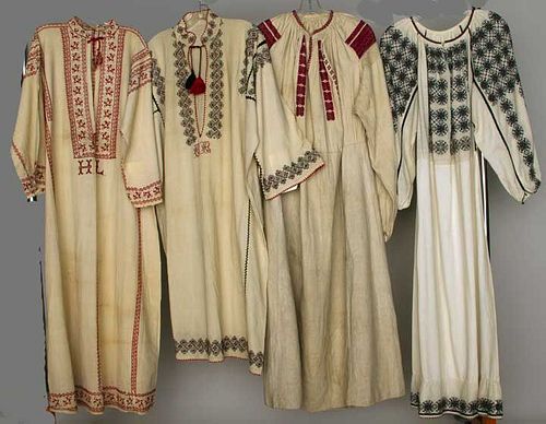 FOUR REGIONAL DRESSES, ROMANIA, 1850-1970