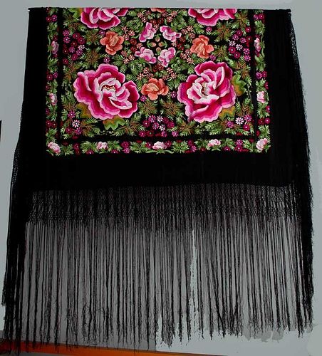 EMBROIDERED EXPORT SHAWL, c. 1900