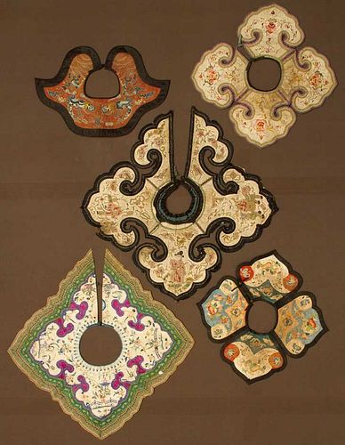 FIVE EMBROIDERED COLLARS, CHINA, 19TH C