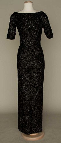 BLACK SEQUIN EVENING GOWN, MID 20TH C