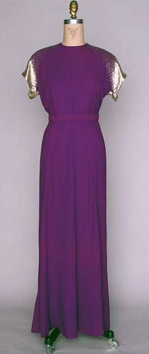 PURPLE CREPE & LAME EVENING GOWN, 1940