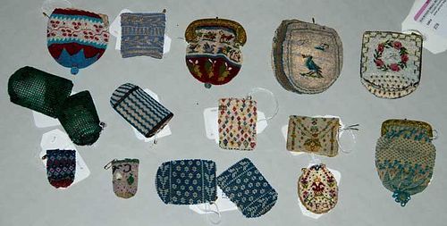 FOURTEEN SMALL BEADED BAGS, MEXICO, 19th C