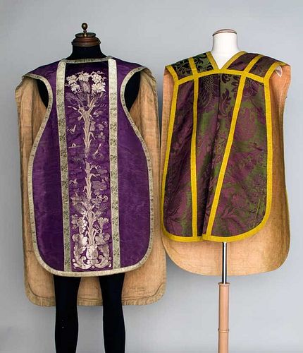 TWO PURPLE CHASUBLES, FRANCE, MID 19TH C