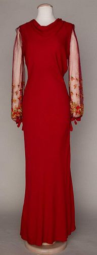RED CREPE EVENING DRESS, 1930s
