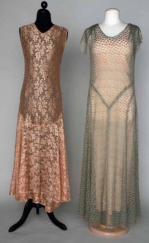 TWO SILK LACE GOWNS, 1930s
