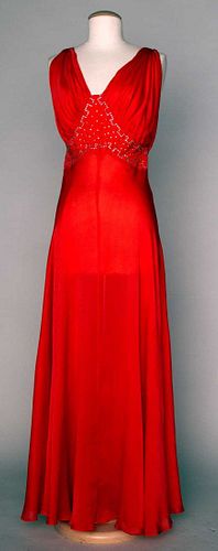 CORAL SILK EVENING GOWN, 1940s