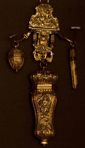 GOLD SEWING CHATELAINE, EUROPE, LATE 19TH C