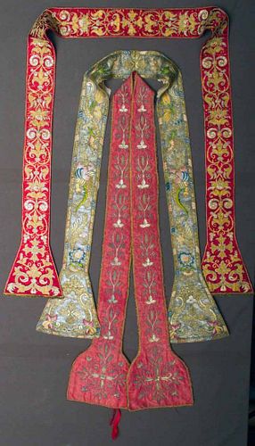THREE EMBROIDERED MANIPLES, 18TH C