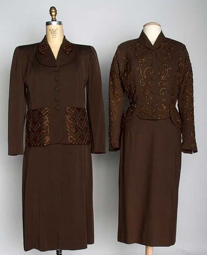 TWO BEADED SKIRT SUITS, 1940s