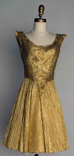 CEIL CHAPMAN GOLD LAME PARTY DRESS, 1950s