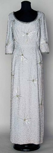 SILVER BEADED EVENING GOWN, 1950s