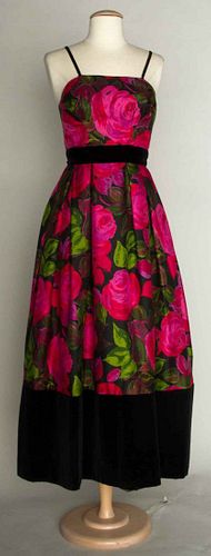 RAPPI SILK PRINT EVENING GOWN, 1960s
