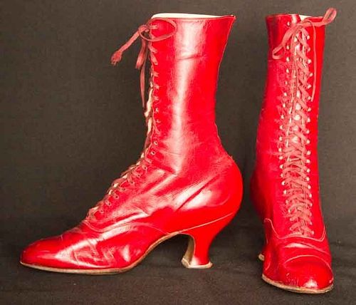 LADY'S RED HIGH LACE BOOTS, c. 1900