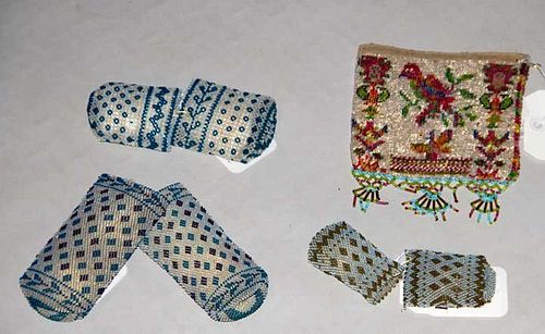 FOUR SMALL BEADED BAGS, MEXICO, 1850-1890