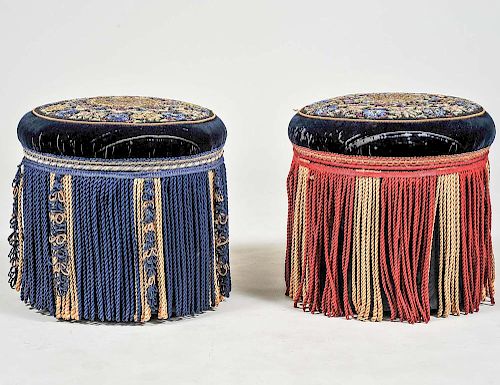 PAIR OF VICTORIAN UPHOLSTERED POUFS
