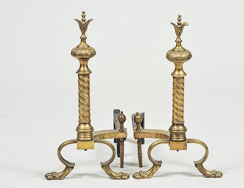 PAIR OF EMPIRE STYLE BRASS ANDIRONS