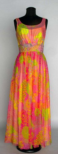 MALCOLM STARR PRINT EVENING GOWN, 1970s