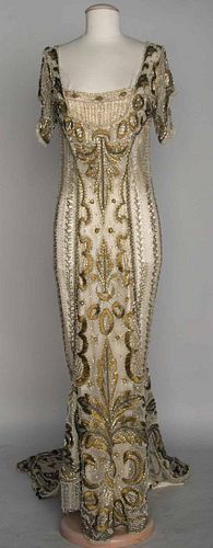 GOLD BEADED BALL GOWN, c. 1908