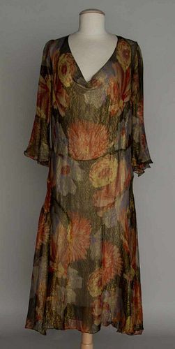 PRINTED LAME PARTY DRESS, 1930s