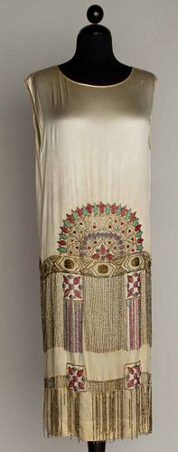 BEADED WHITE FLAPPER DRESS, 1920s