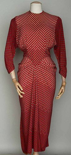 PRINTED SILK AFTERNOON DRESS, 1940s