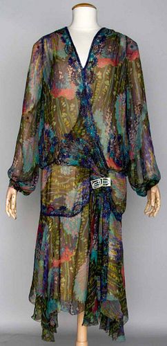 BEADED CHIFFON PRINT DRESS, 1930s