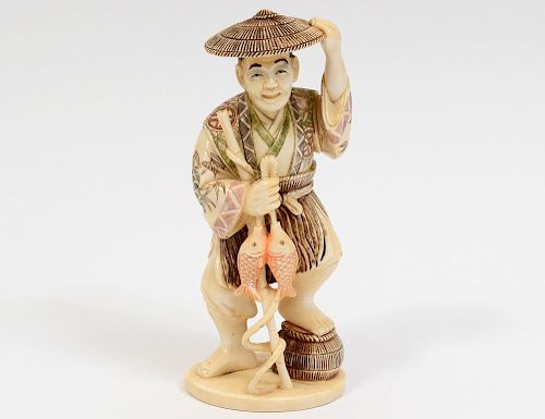 CARVED IVORY FIGURE OF A FISHERMAN