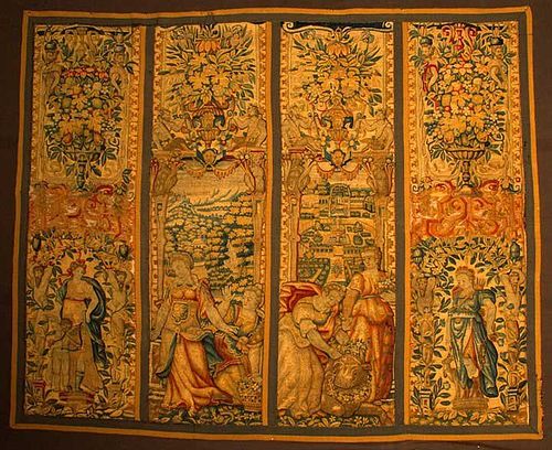 FOUR PANEL WOOL TAPESTRY, LATE 18TH C