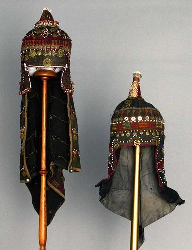 TWO DECORATED CHILDREN'S HATS, CENTRAL ASIA, 19TH C