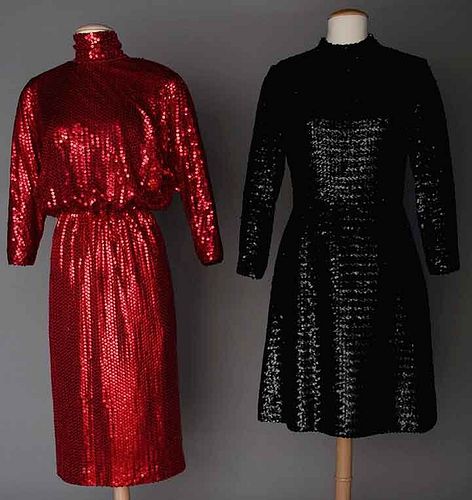 TWO SEQUIN COCKTAIL DRESSES, 1970-1980s