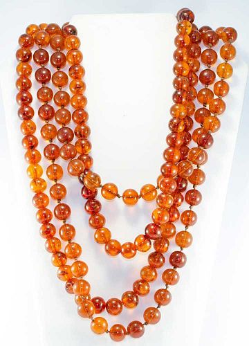PAIR AMBER NECKLACES, EARLY 20TH C