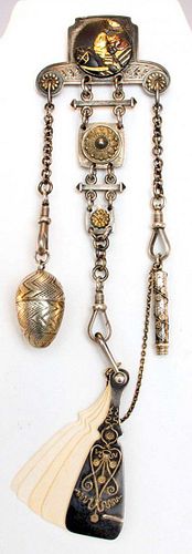 SILVER & GOLD CHATELAINE, JAPAN, 19TH C