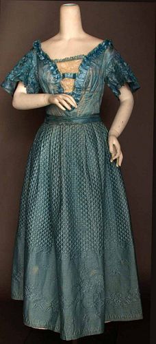 SKY BLUE SILK PARTY GOWN, 1850s