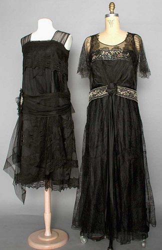 TWO SATIN & LACE PARTY DRESSES, 1925-1930