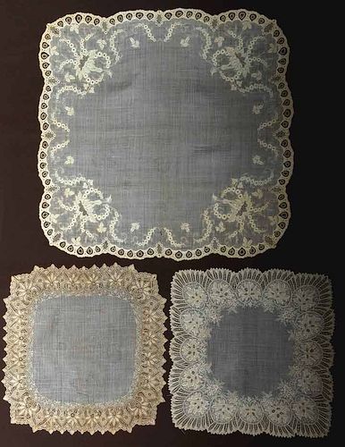 THREE EMBROIDERED WEDDING HANKIES, 1840-1860