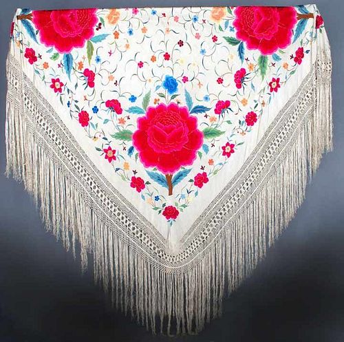 EMBROIDERED EXPORT SHAWL, CHINA, 19TH C