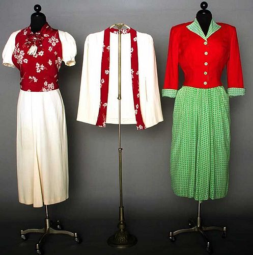 TWO PRINTED SILK OUTFITS, 1940-1950