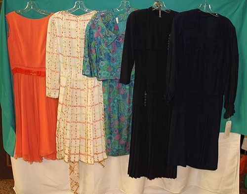 FIVE SILK DAY DRESSES, 1940-1960s