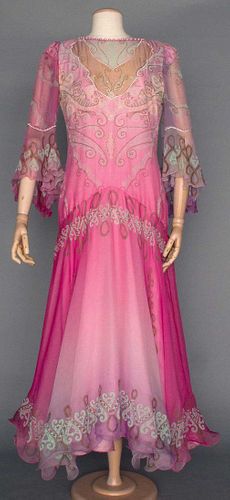PAINTED CHIFFON DRESS, c. 1980