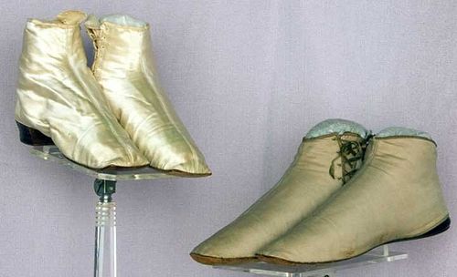 TWO PAIR LADIES' SIDE LACED ANKLE BOOTS, 1840-1860