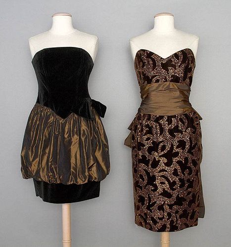 TWO VELVET PARTY DRESSES, c. 1990