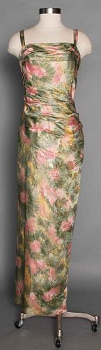 CEIL CHAPMAN PRINTED & LAME GOWN, 1950s