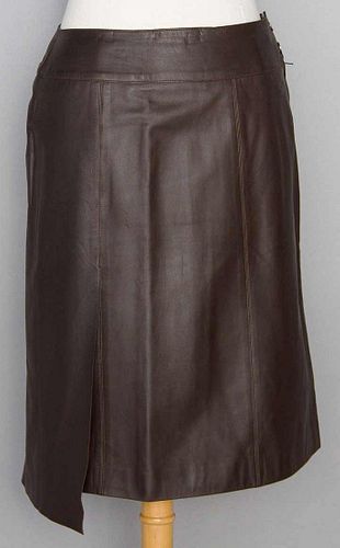 CHANEL SM SZ LEATHER SKIRT, 1990s