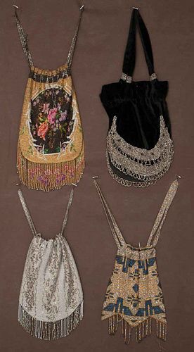 FOUR METAL BEADED BAGS, 1900-1920