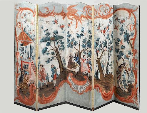 FIVE PANEL PAINTED SCREEN