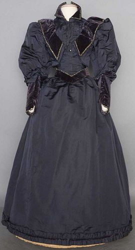 BLUE-GREY SILK & VELVET DRESS, c. 1895
