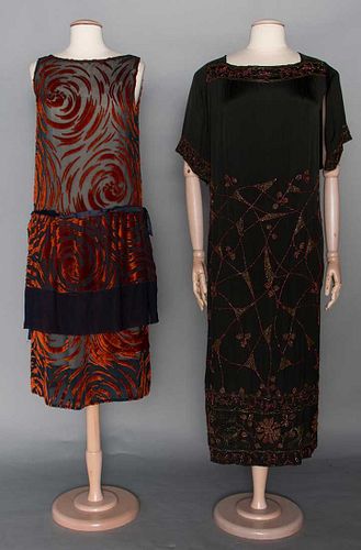 TWO SILK DRESSES, EARLY 1920s