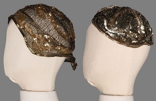 TWO SEQUINED SKULL CAPS, 1930s