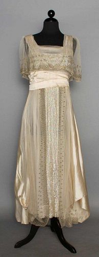 SEQUINED NET & SILK EVENING DRESS, c. 1914