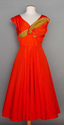 ORANGE SILK PARTY DRESS, c. 1955